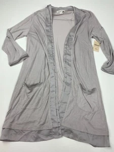 Coldwater Creek Satin Trim Cardigan Gray Women's Size S NWT - Picture 1 of 8