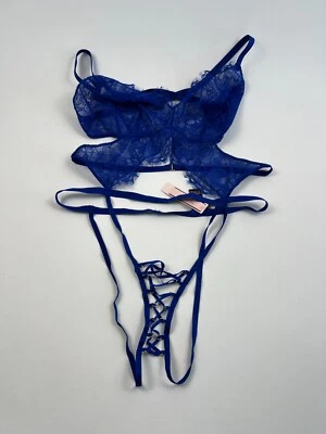 Victoria's Secret  Unlined Lace Waist Open Sexy Teddy Lingerie   Blue  XL NWT - Image 1 of 4