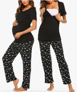 NEW Women's Maternity Nursing Pajama Set 2 Piece Henley Top and Pants Size Small - Picture 1 of 3