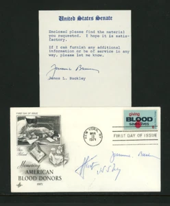 Cubierta firmada con autógrafo del senador estadounidense James L. Buckley NY 1971 FDC - Imagen 1 de 4
