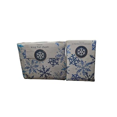 Sábana plana Mervyns Snowscape Snowflake King y 2 fundas de almohada franela 100 % algodón Foto 1 de 4