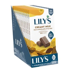 LILY'S Milk Chocolate Style No Sugar Added Sweets Bars 3 oz 12 Count - Picture 1 of 4