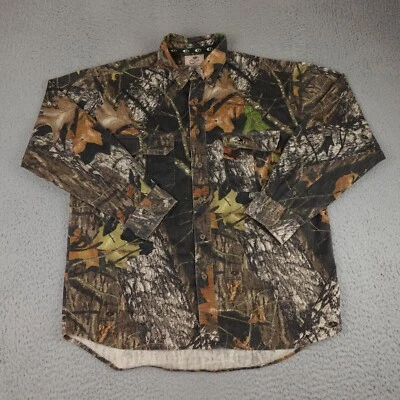 Vintage Mossy Oak Shirt Mens Large Green Woodland Camo Canvas Button Long Sleeve - Image 1 of 4