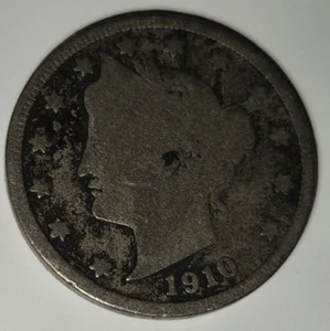 1910 Liberty Barber V nickel / antique US five cent type coin / five cents - Picture 1 of 4