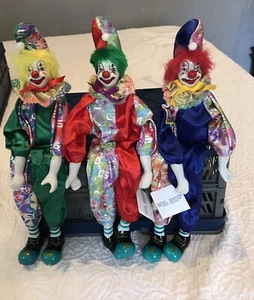 Set Of 3-VTG-GANZ-VTG-1980’s Porcelain-shelf Sitting Clowns-Multi Color-NEW - Picture 1 of 11