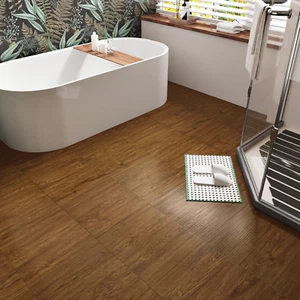 Brown Bathroom Peel and Stick Floor Tile Waterproof Wood Vinyl Flooring Peel and - Picture 1 of 8