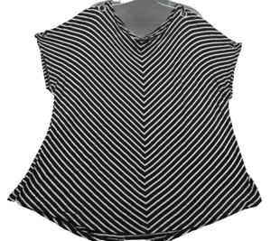 Blusa a rayas con cable y calibre talla 2X para mujer negra blanca hombro frío cuello redondo - Imagen 1 de 7
