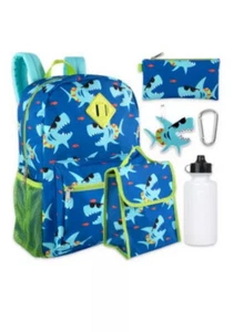 6 Piece Kids School Backpack Set, Shark Print, Pencil Case, Lunch Bag, Bottle - Picture 1 of 4