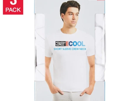 Paquete de 3 camisas 32 Degrees Cool para hombre manga corta cuello redondo, blancas, talla L Foto 1 de 4