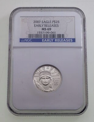 2007 P$25 Aquila Platino Gradata Da NGC Come MS-69 Prime Rilasci - Immagine 1 di 4