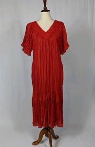 Vintage Red Orange Accordion Style Short Sleeve Pleated Dress Free Size One Size - Picture 1 of 6