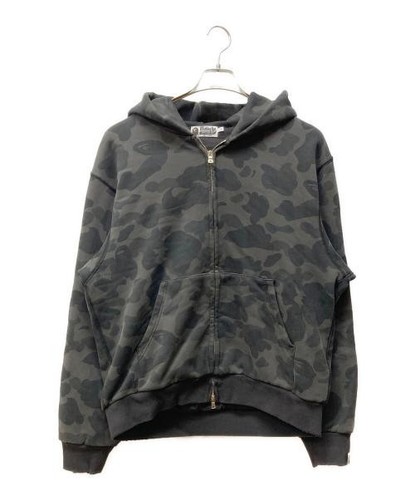 A BATHING APE (BAPE) Felpa con cappuccio e zip cropped lavaggio pesante mimetica Ape 1st