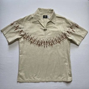 Vintage Iolani Hawaiian Shirt Mens Large Beige Tiki Camp Collar Pullover 70s - Picture 1 of 11