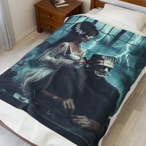 Bride Of Frankenstein Plush Blanket, Cozy Throw, MOnster Lover Gift, Home Decor - Picture 1 of 15