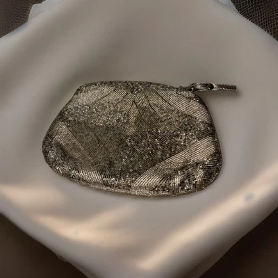 Vintage Magid Beaded Wristlet Clutch Silver Metallic Evening Bag Purse - Image 1 of 4