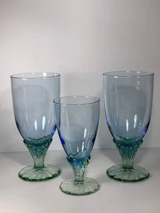 Set of 3 Bormioli Rocco Bahia Blue & Green Glass Goblets- 2 Large & 1 Small - Picture 1 of 11