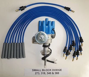 DODGE 273-318-340-360 BLUE Small Female Cap HEI Distributor & Spark Plug Wires - Bild 1 von 2