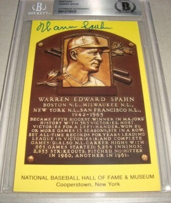 WARREN SPAHN autograph signed HOF in 1973 plaque BECKETT auth MILWAUKEE BRAVES D - Image 1 of 4