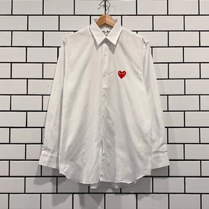 COMME DES GARCONS CDG PLAY RED EMBLEM BUTTON DOWN LS SHIRT WHITE AZ-B002-051-2 - Picture 1 of 3