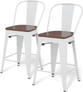 24.5'' Counter Height Chairs High Back Bar Stools Set of 2, Farmhouse Wooden Sea - Picture 1 of 8