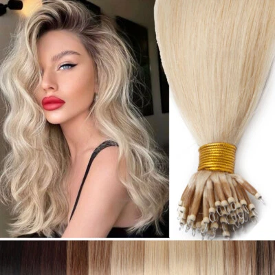 Thick Full Head Nano Ring Rings Loop Beads 100% Remy Human Hair Extensions 1gram - Image 1 of 4