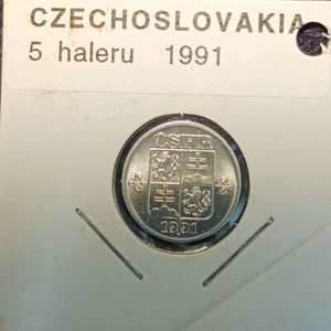 1991 Tschechoslowakei 5 Haleru Aluminium Münze Stempelglanz - Bild 1 von 2