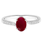 Oval Natural Ruby With Simulated Diamonds Bypass Ring 10K White Gold