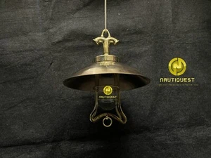 Vintage Brass Hanging Light Fixture with Copper Shade – Rustic Nautical Style - Picture 1 of 5