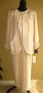 NWT Oleg Cassini Black Tie almond 2pc beads jacket sheath sleeveless gown set 10 - Picture 1 of 24
