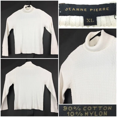 Suéter Jeanne Pierre Mujer XL (38 en Busto) Blanco Acanalado Tejido Cuello Tortuga Foto 1 de 4