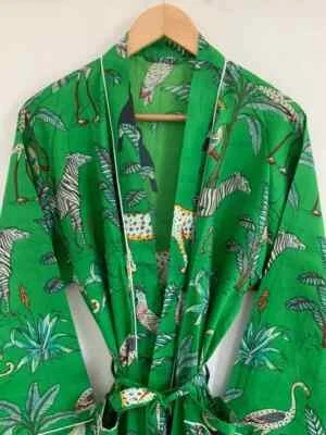 Kimono/Bata de Algodón Unisex Diseño Safari Verde, Albornoz, Ropa de Verano, Kimono de Algodón Foto 1 de 4