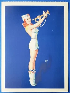 Postcard Redhead Bugle Player WWII Illustrated Pinup Girl Roy Best - Imagen 1 de 2