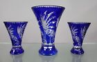 Fine Vintage Kobalt Blue Nakładka Kryształowe trio wazonów