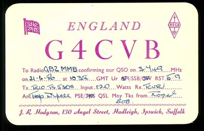 1 x QSL Card Radio UK G4CVB Hadleigh Ipswich Suffolk 1986 ≠ T602 - Image 1 of 2