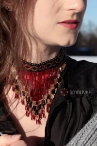 Handmade Necklace Woman American Style Native Boho Seed Bead Beautiful Necklace - Picture 1 of 9