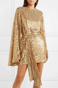 $895 NEW Caroline Constas ANYA Evening DRESS Mini Gold Sequins S M - Picture 1 of 15