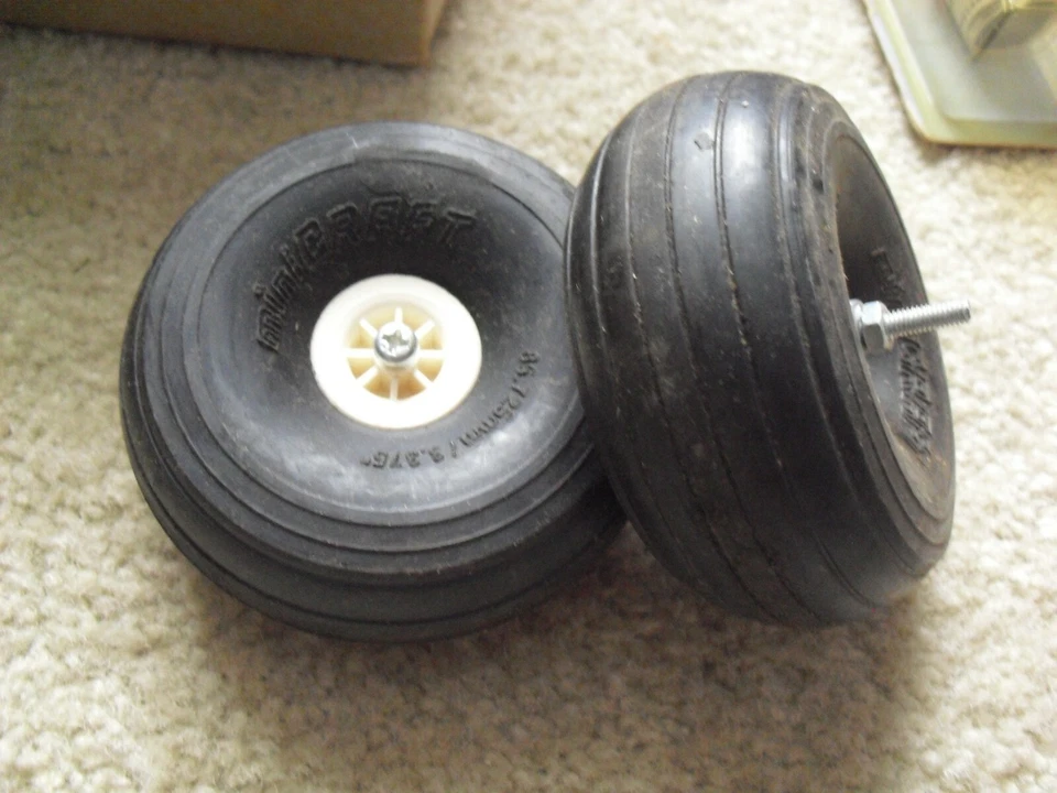 Lot of 2 MiniCraft Rubber Airplane Tires 3.375" Wide - image 1 of 1