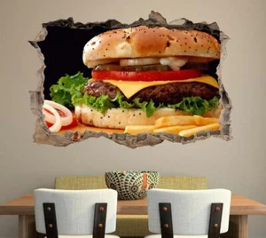 Burger Fries Smashed Wall Sticker Decal Home Decor Art Mural Hamburger Food J324 - Picture 1 of 1