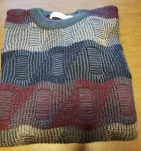MAGLIONE PULLOVER GIROCOLLO UOMO MULTICOLORE TAGLIA L LANA GEOMETRICO - Foto 1 di 8