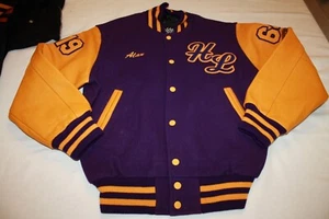 Vintage STEWART & STRAUSS Letterman’s VARSITY JACKET PURPLE YELLOW MICHIGAN S - Picture 1 of 5