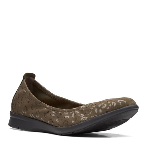 CLARKS Flats da donna Clark's Jenette Ease verde oliva pelle scamosciata NUOVE punta chiusa taglia 7 5 M US