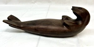 VTG Inuit Carved Ironwood Seal Sealion Sculpture 9” Native American signed FB - Picture 1 of 12