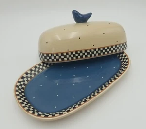 Coyne’s & Co. Williraye Studio Covered Butter Dish Black Checkered With Bird - Picture 1 of 14