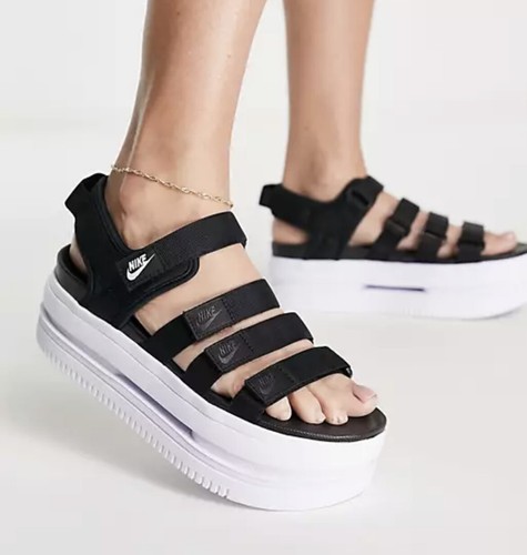 Sandalo donna Nike icon plateau DH0224 001 taglia bianco nero taglia a scelta