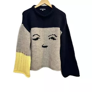 Alexa Chung Navy Blue Oversized Face Intarsia Knit Sweater Women’s Small - Picture 1 of 5