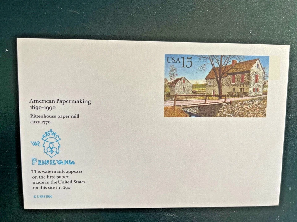 US #UX145 Mint, 1990, Postal card, 15c Rittenhouse Paper Mill - Image 1 of 1
