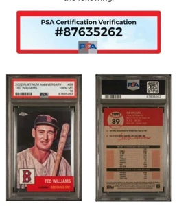 TED WILLIAMS 2022 TOPPS CHROME PLATINUM #89 Gem Mint PSA 10 RARE BOSTON RED SOX - Picture 1 of 5