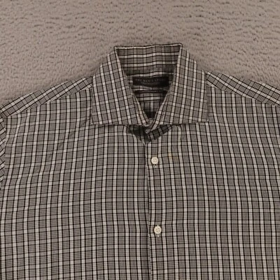 Bloomingdales Shirt Mens L 16 32/33 Black White Glen Plaid 100% Cotton Twill - Image 1 of 4