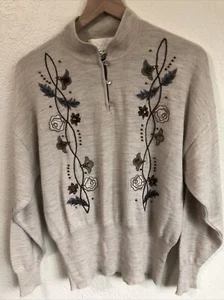 VTG Escada Women's Embroidered Sweater Size 40 Brown Beige Long Sleeve Beaded - Picture 1 of 9