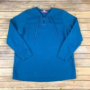 Woman Within Top Womens 14W 16W Plus Size M Fleece Lace Up Sweatshirt Crew Neck - Picture 1 of 7